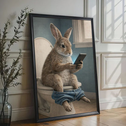Rabbit Checking Phone Bathroom Humor Animal Art