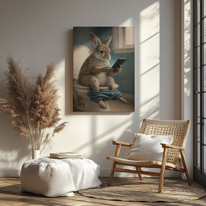 Rabbit Checking Phone Bathroom Humor Animal Art