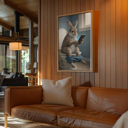 Rabbit Checking Phone Bathroom Humor Animal Art