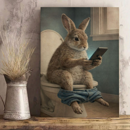 Rabbit Checking Phone Bathroom Humor Animal Art