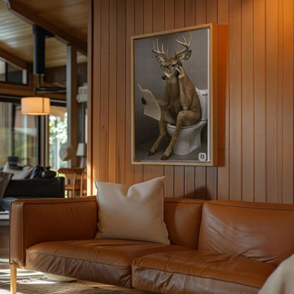 Bathroom Humor Canvas Print Buck on Toilet Taking a Call Wall Decor