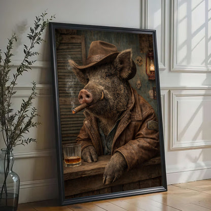 Cowboy Boar Canvas Wall Art Whiskey Bar Saloon Decor