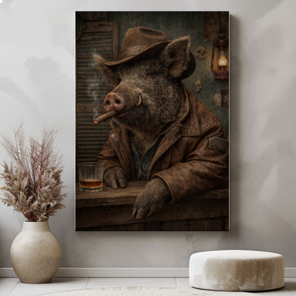 Cowboy Boar Canvas Wall Art Whiskey Bar Saloon Decor