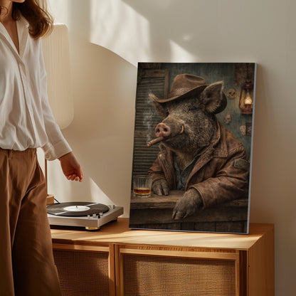 Cowboy Boar Canvas Wall Art Whiskey Bar Saloon Decor