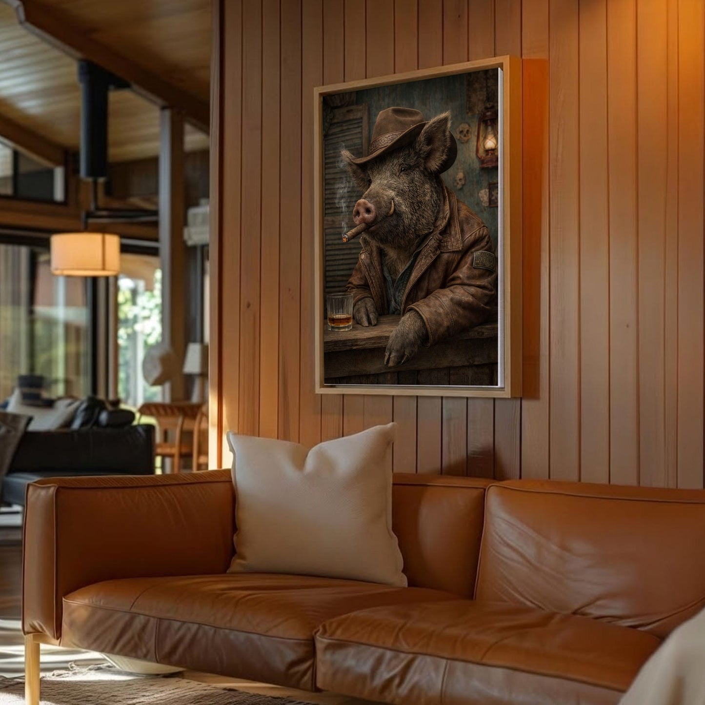 Cowboy Boar Canvas Wall Art Whiskey Bar Saloon Decor