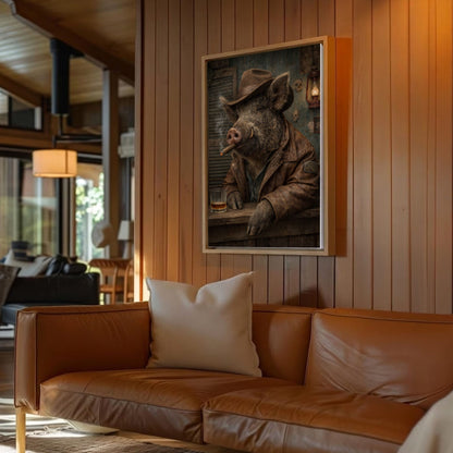 Cowboy Boar Canvas Wall Art Whiskey Bar Saloon Decor
