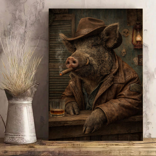 Cowboy Boar Canvas Wall Art Whiskey Bar Saloon Decor