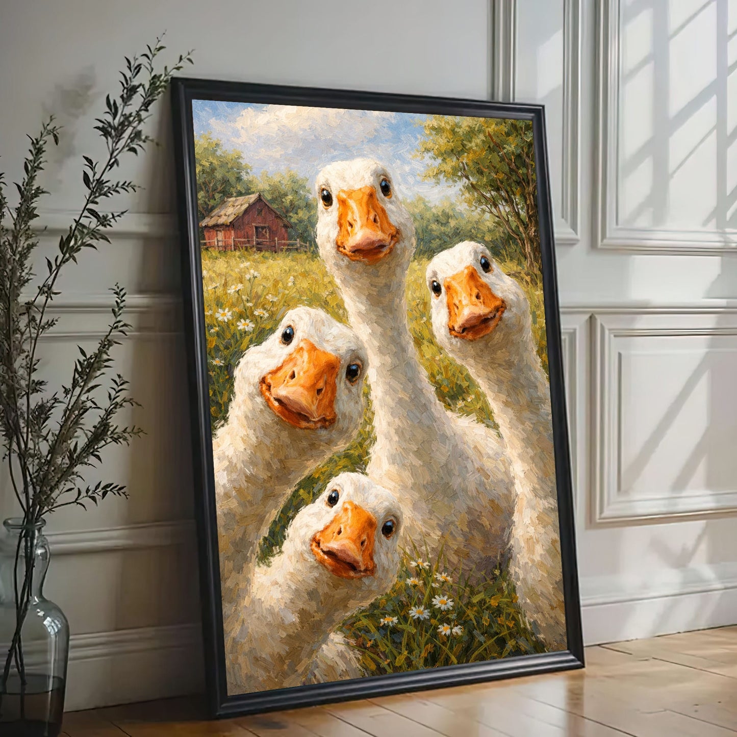 Silly Goose Wall Art Canvas Cute Farm Geese Portrait