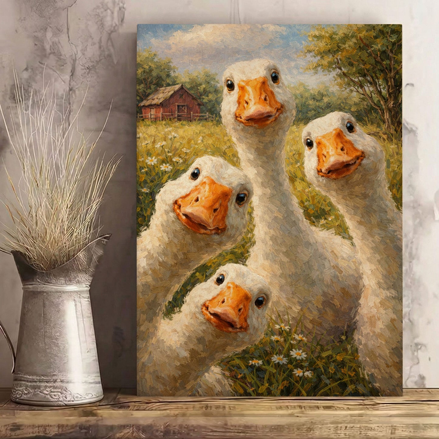 Silly Goose Wall Art Canvas Cute Farm Geese Portrait