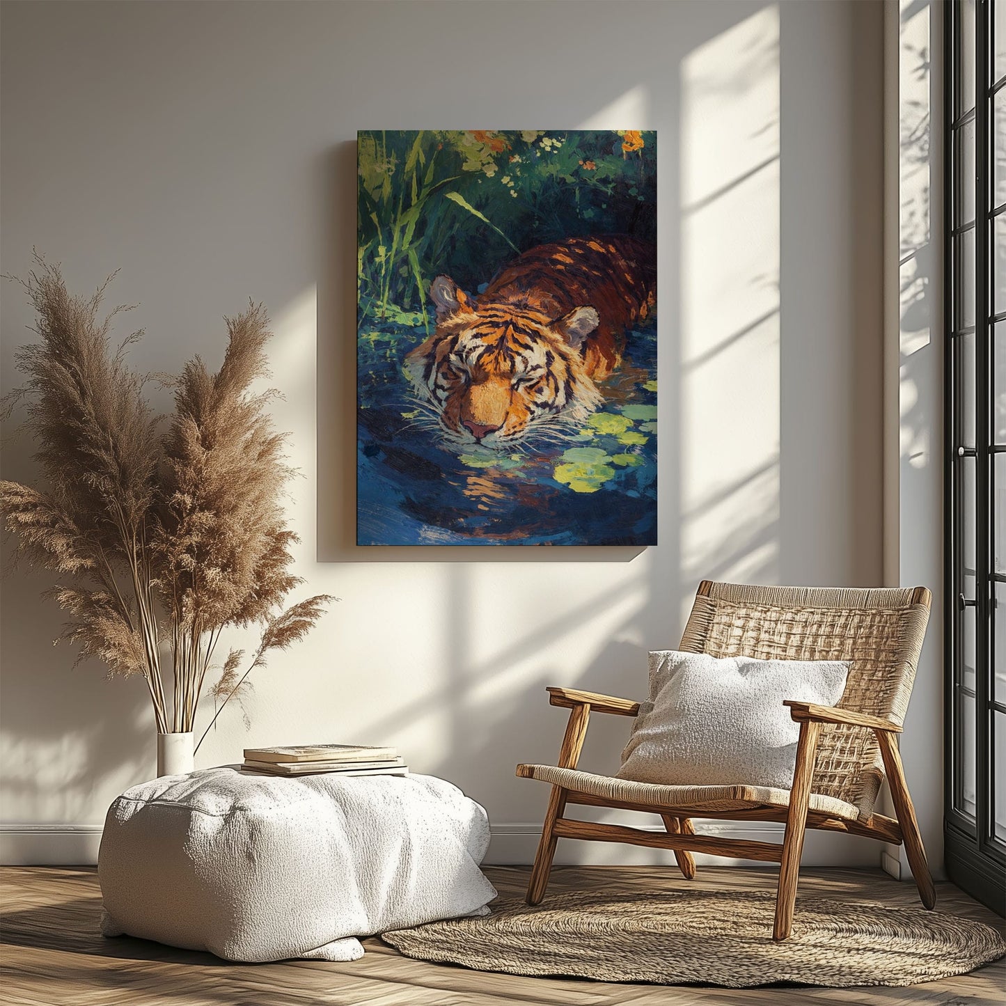 Tiger in Water Canvas Wall Art Wildlife Jungle Painting Decor