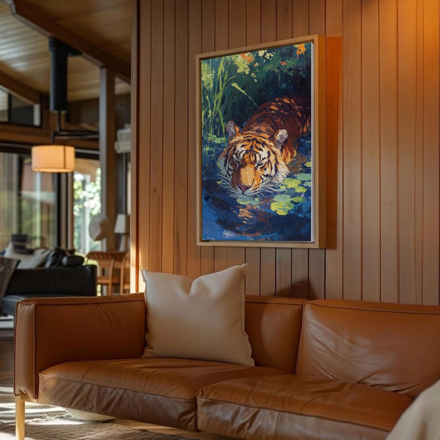 Tiger in Water Canvas Wall Art Wildlife Jungle Painting Decor