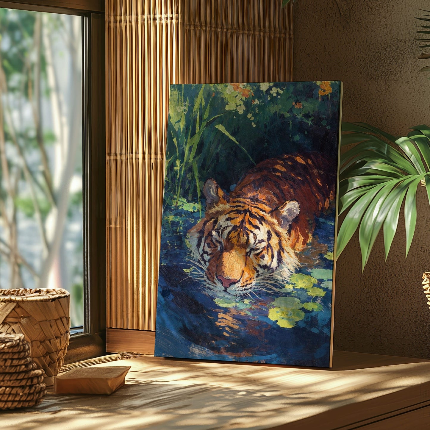 Tiger in Water Canvas Wall Art Wildlife Jungle Painting Decor