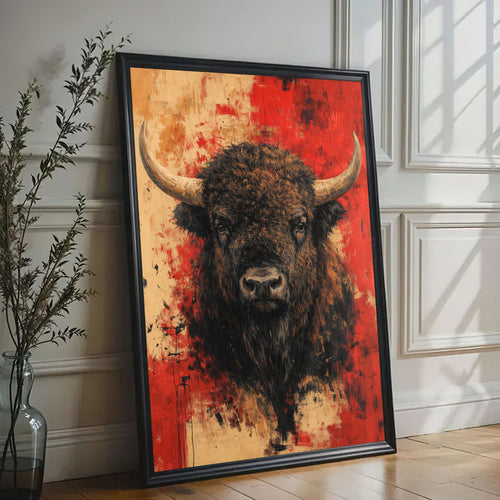 Abstract Bison Canvas Wall Art Bold Buffalo Portrait Bar Decor