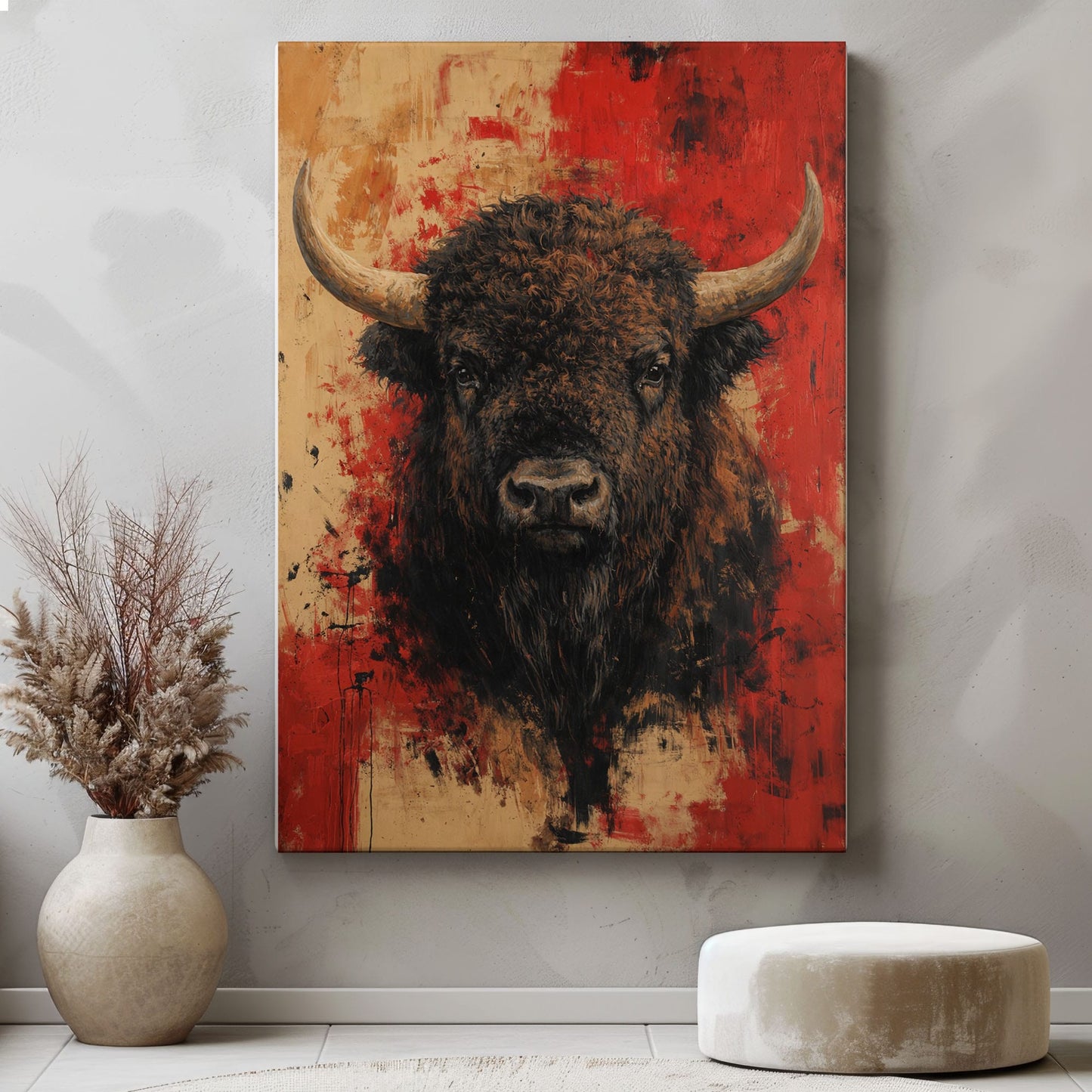Abstract Bison Canvas Wall Art Bold Buffalo Portrait Bar Decor