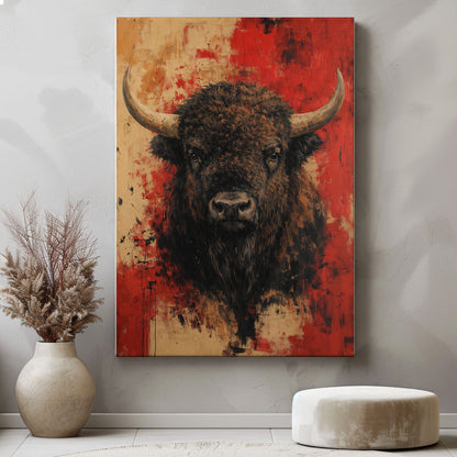 Abstract Bison Canvas Wall Art Bold Buffalo Portrait Bar Decor