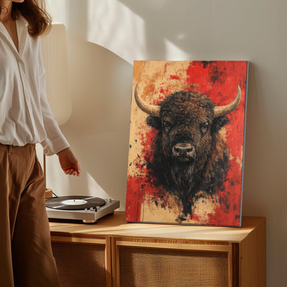 Abstract Bison Canvas Wall Art Bold Buffalo Portrait Bar Decor