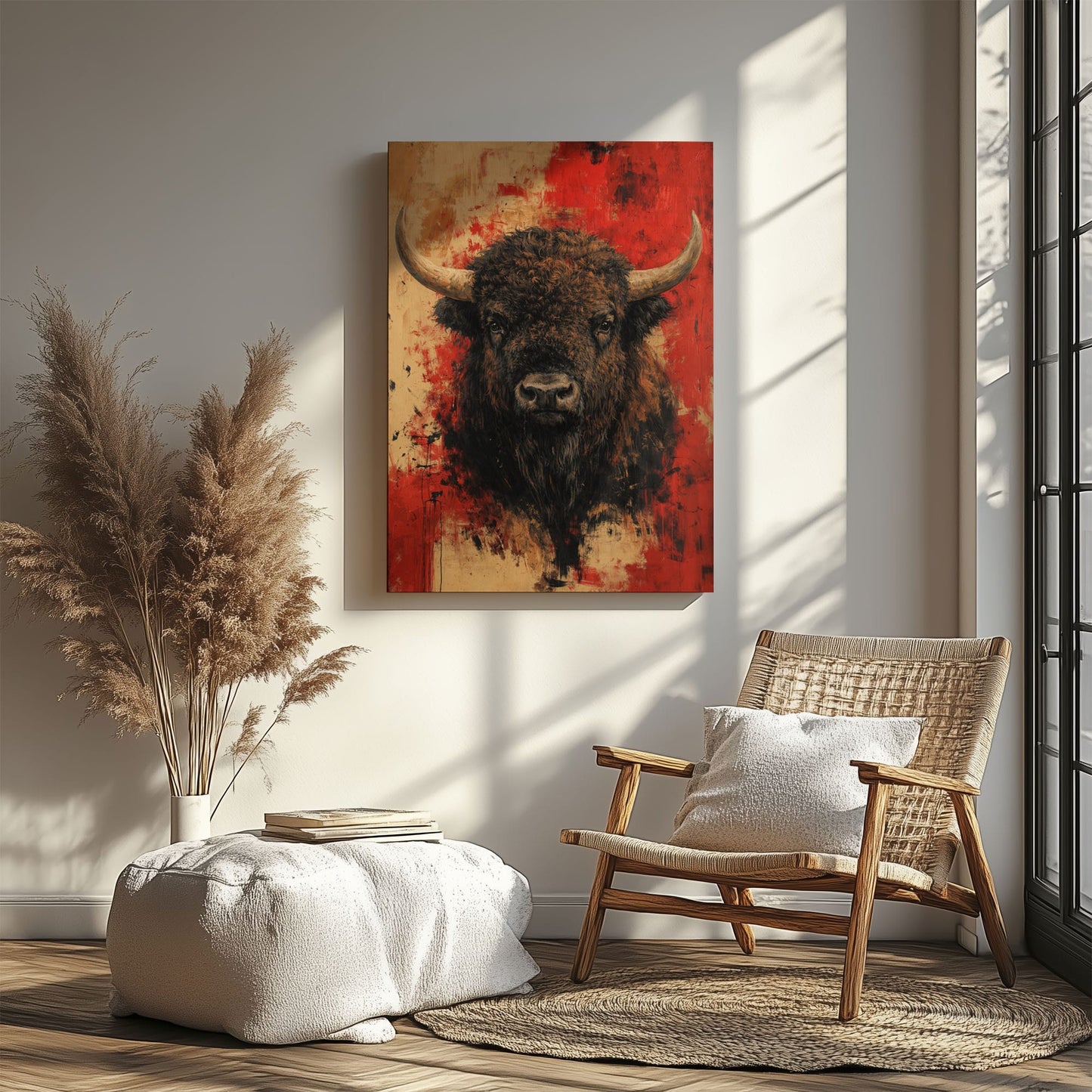 Abstract Bison Canvas Wall Art Bold Buffalo Portrait Bar Decor