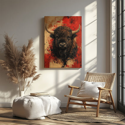 Abstract Bison Canvas Wall Art Bold Buffalo Portrait Bar Decor