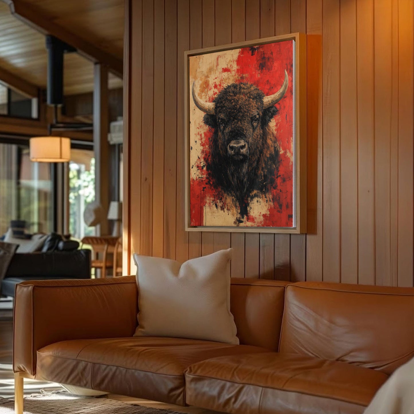 Abstract Bison Canvas Wall Art Bold Buffalo Portrait Bar Decor
