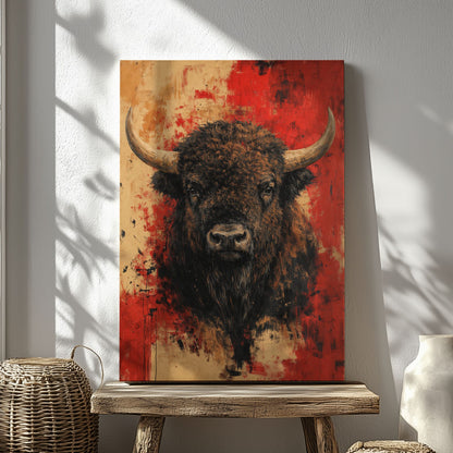 Abstract Bison Canvas Wall Art Bold Buffalo Portrait Bar Decor