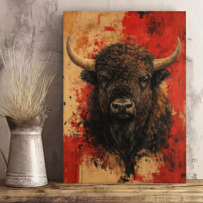 Abstract Bison Canvas Wall Art Bold Buffalo Portrait Bar Decor