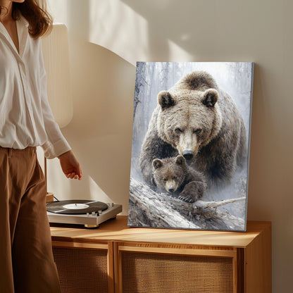 Mama Bear and Cub Canvas Wall Art Rustic Cabin Wildlife Decor