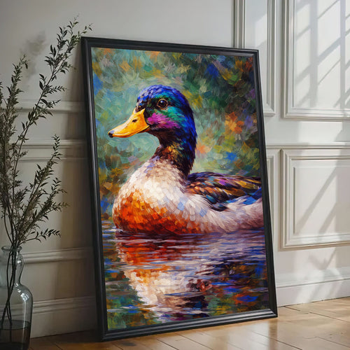 Colorful Mallard Duck Canvas Wall Art Impressionist Wildlife Painting