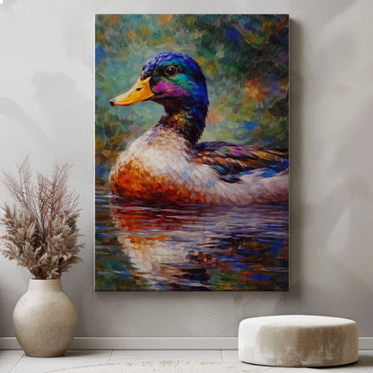 Colorful Mallard Duck Canvas Wall Art Impressionist Wildlife Painting