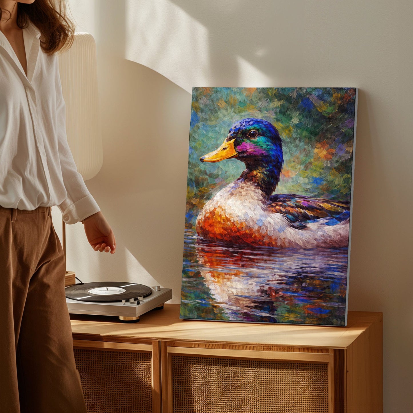 Colorful Mallard Duck Canvas Wall Art Impressionist Wildlife Painting