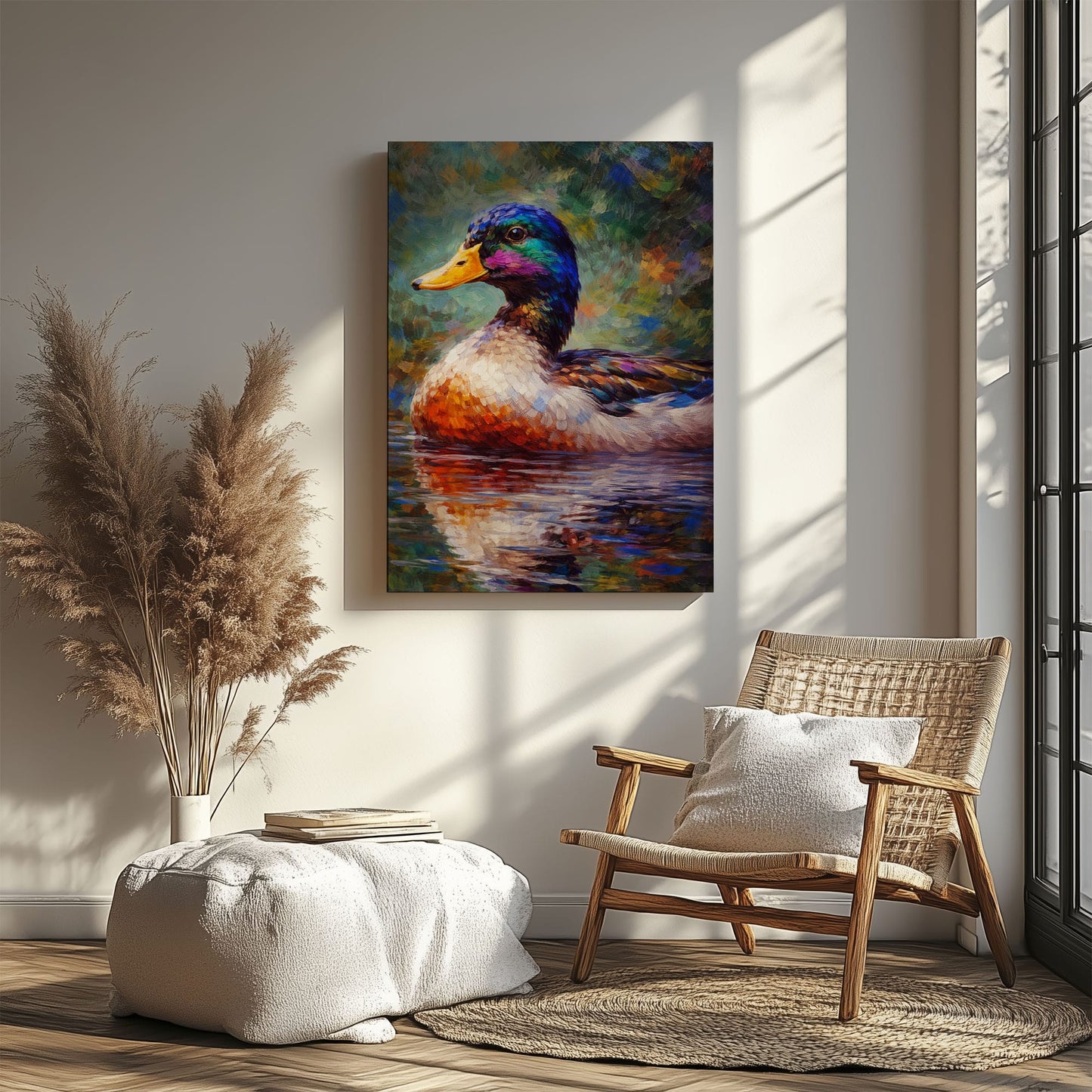 Colorful Mallard Duck Canvas Wall Art Impressionist Wildlife Painting