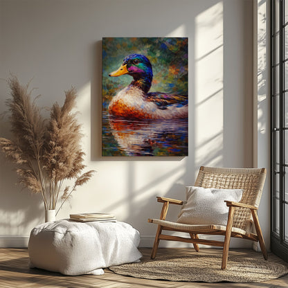 Colorful Mallard Duck Canvas Wall Art Impressionist Wildlife Painting