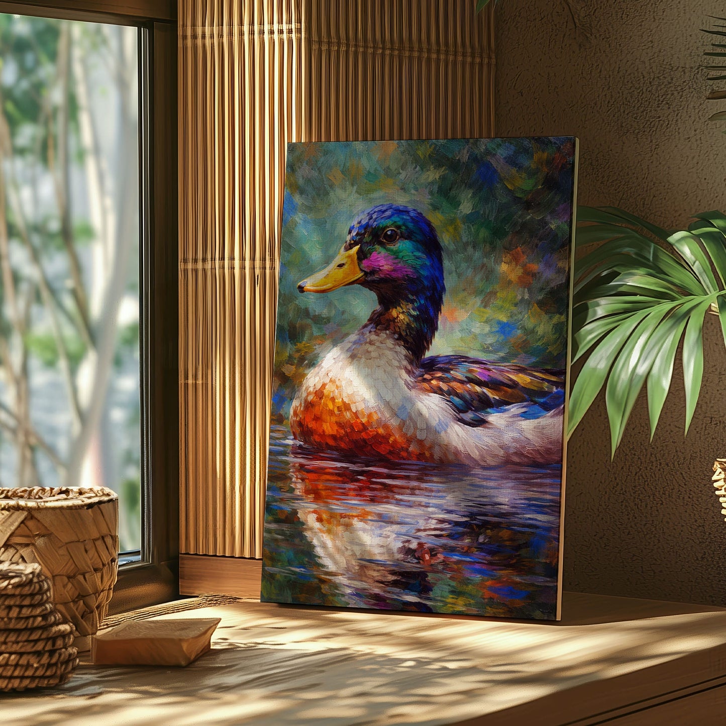 Colorful Mallard Duck Canvas Wall Art Impressionist Wildlife Painting