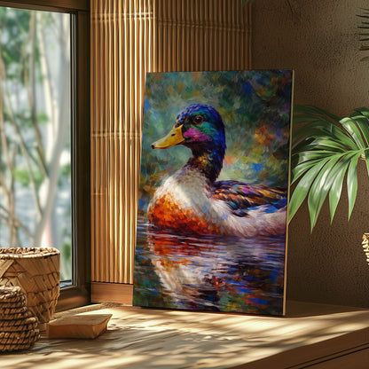 Colorful Mallard Duck Canvas Wall Art Impressionist Wildlife Painting
