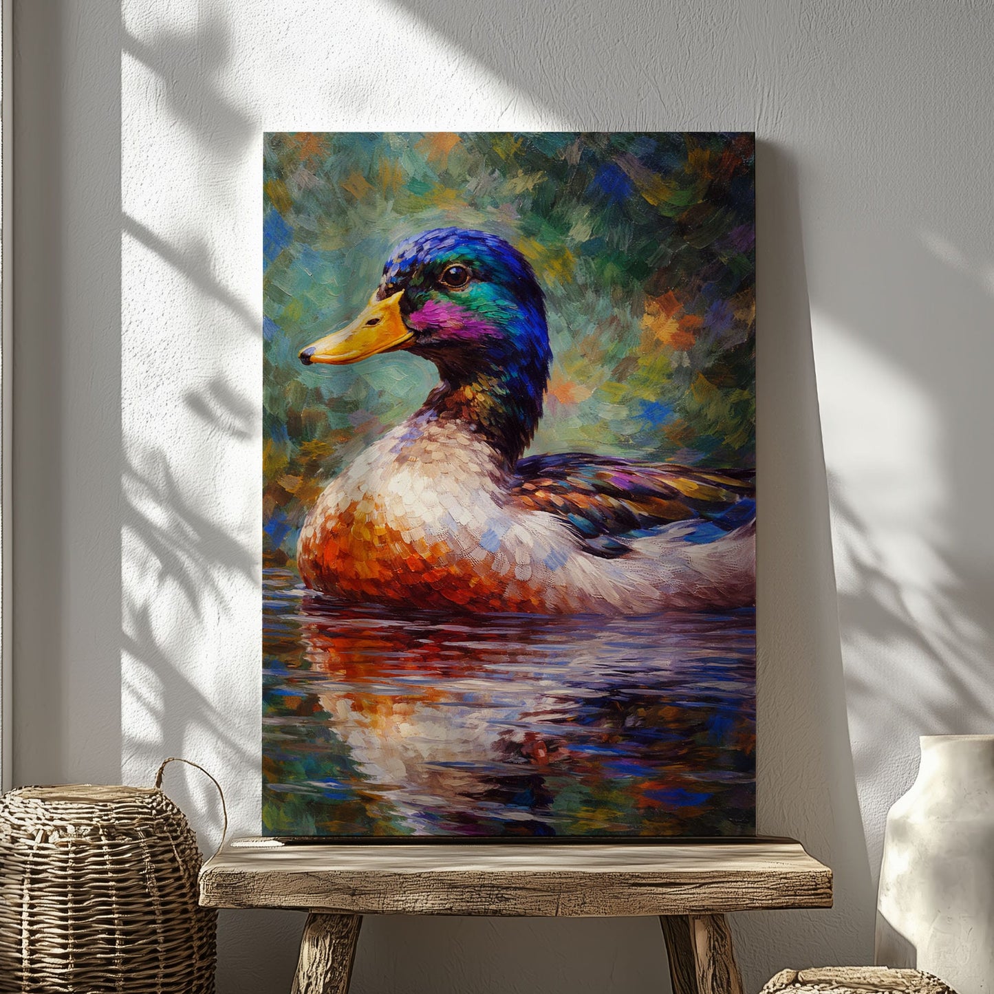 Colorful Mallard Duck Canvas Wall Art Impressionist Wildlife Painting