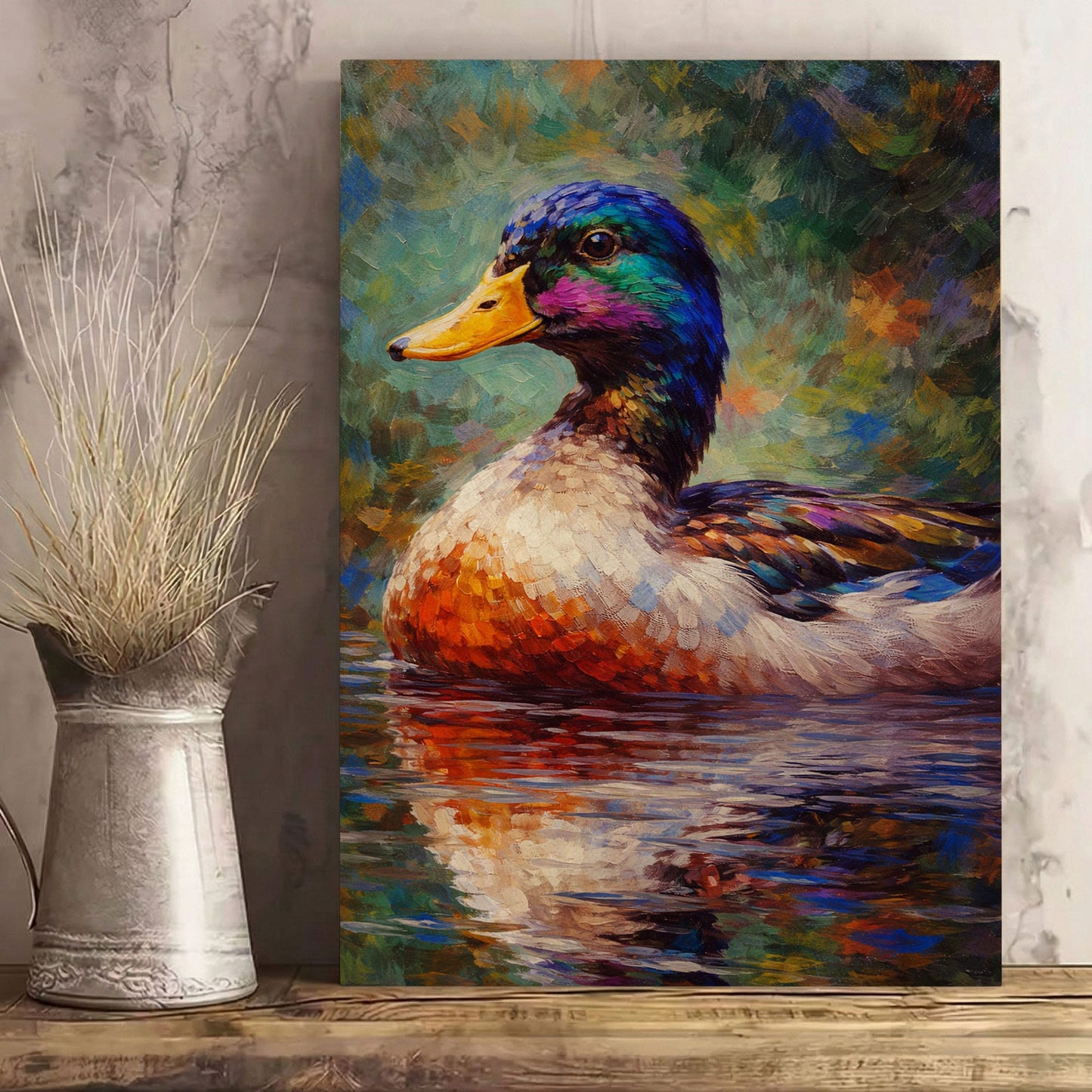 Colorful Mallard Duck Canvas Wall Art Impressionist Wildlife Painting