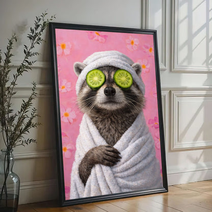 Raccoon Bathroom Canvas Wall Art Spa Day Cucumber Eyes Decor