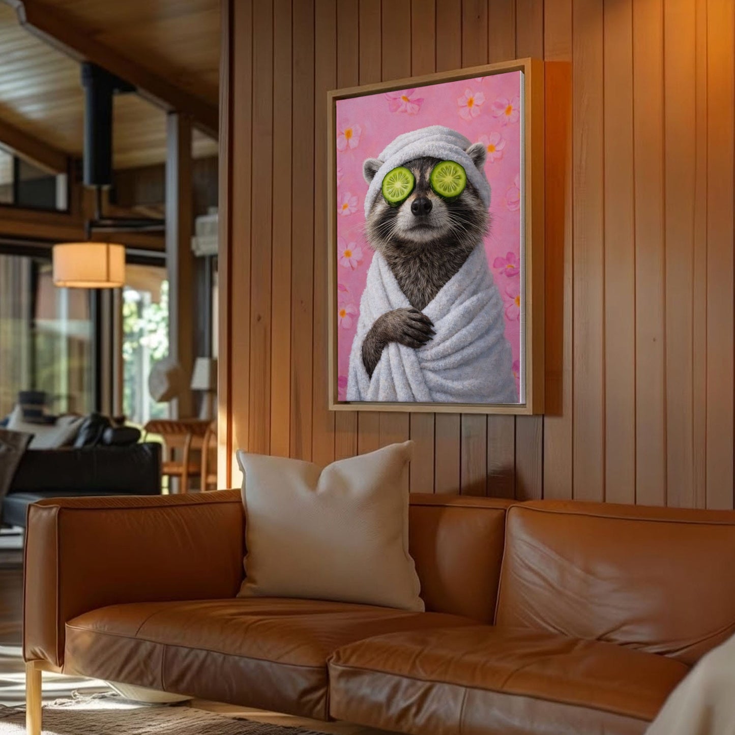 Raccoon Bathroom Canvas Wall Art Spa Day Cucumber Eyes Decor