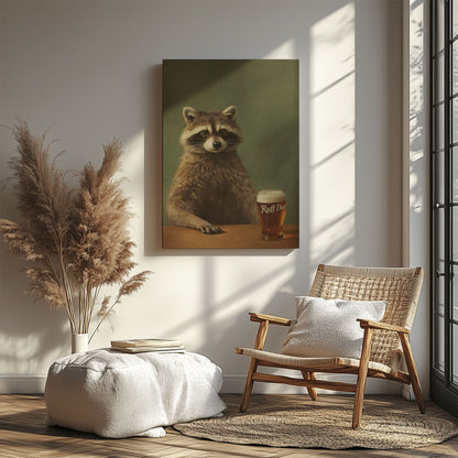 Cool Raccoon Drinking Beer Wall Art