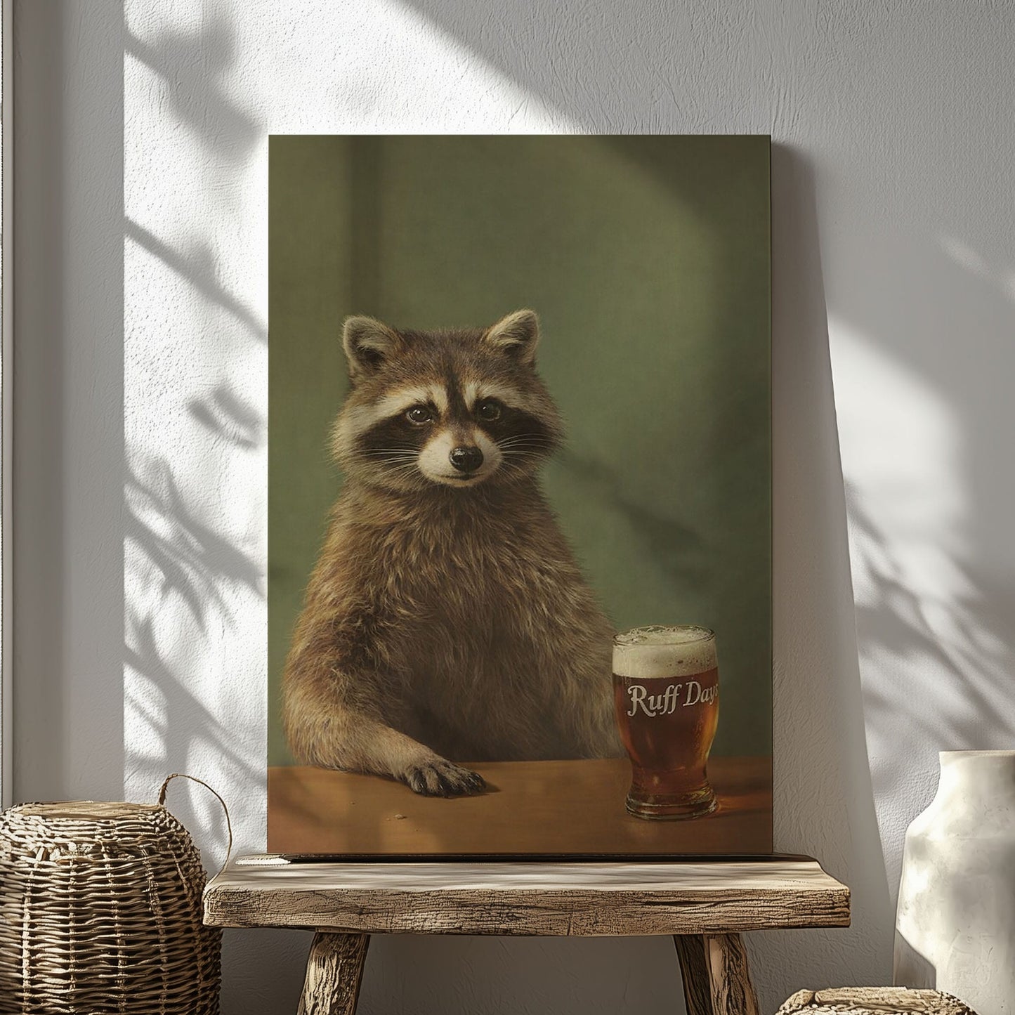 Cool Raccoon Drinking Beer Wall Art