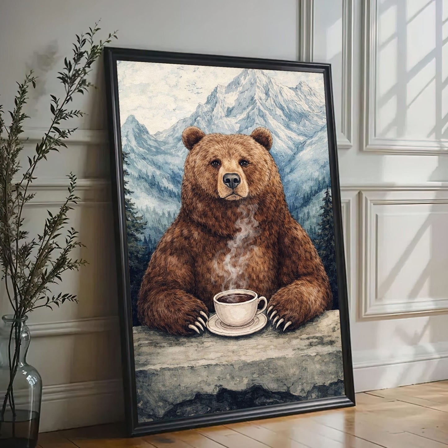Cozy Bear Coffee Wall Art Mountain Cabin Decor Canvas