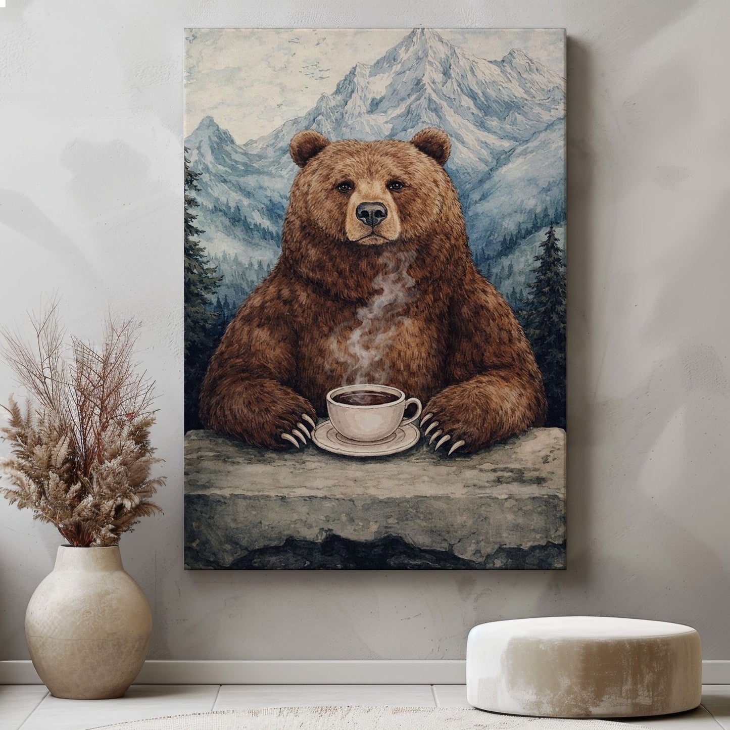 Cozy Bear Coffee Wall Art Mountain Cabin Decor Canvas
