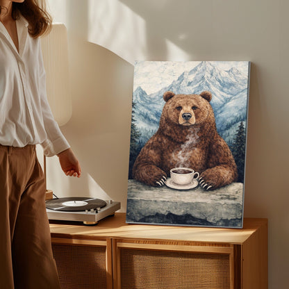Cozy Bear Coffee Wall Art Mountain Cabin Decor Canvas