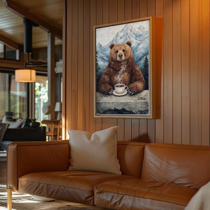 Cozy Bear Coffee Wall Art Mountain Cabin Decor Canvas