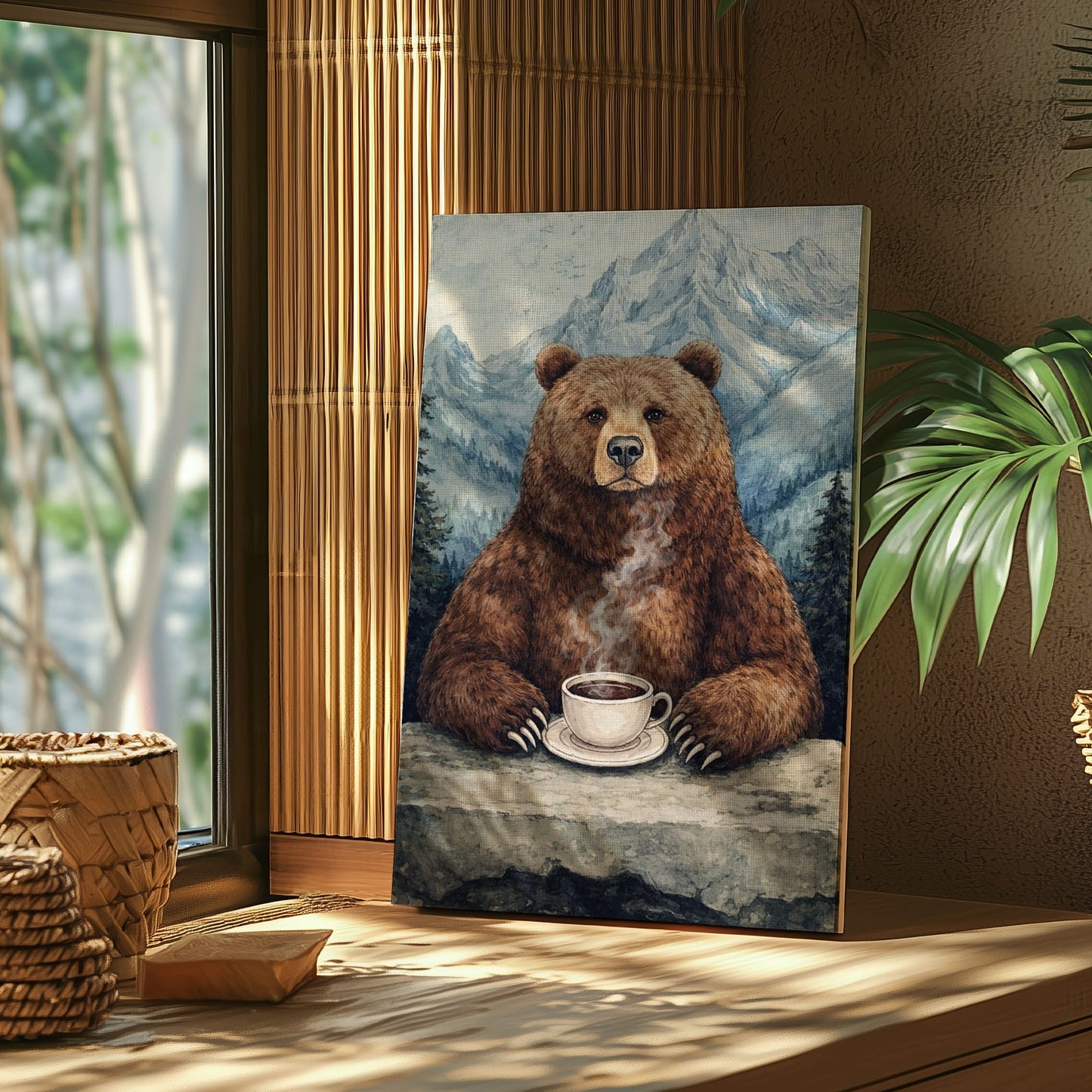 Cozy Bear Coffee Wall Art Mountain Cabin Decor Canvas