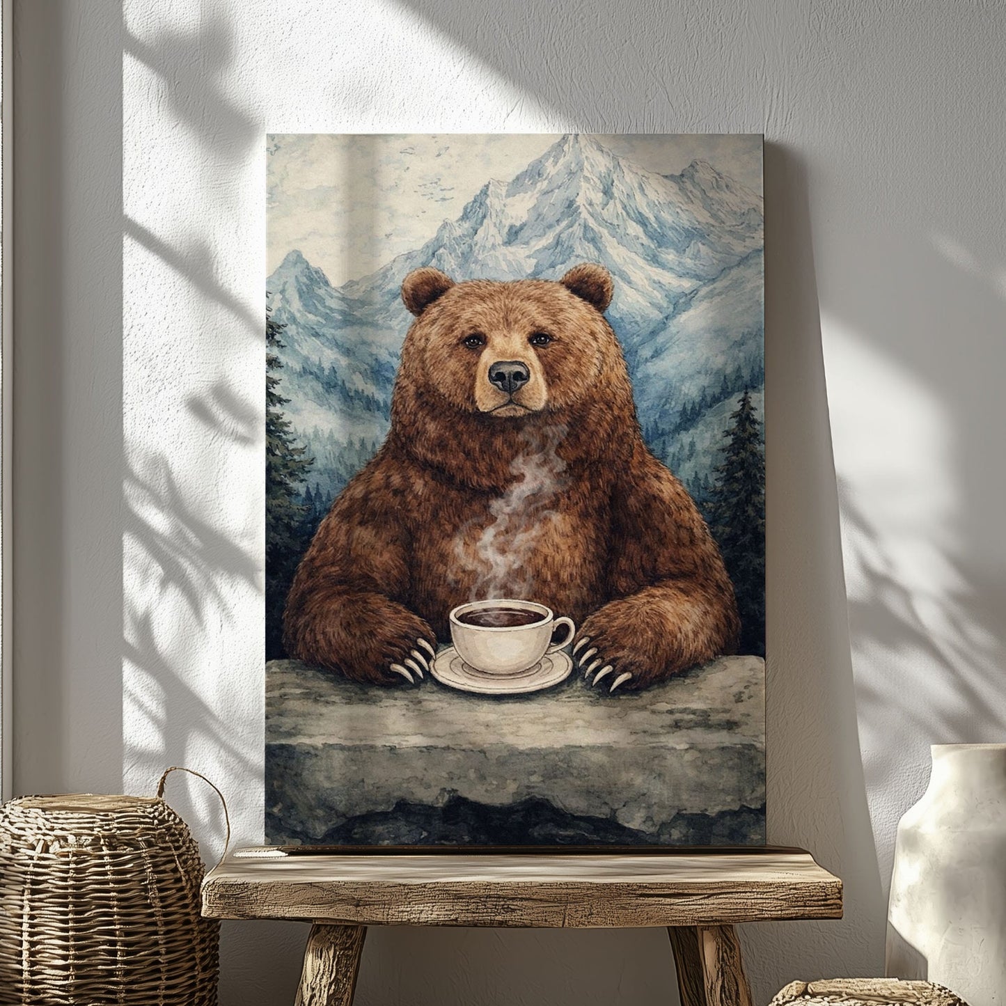 Cozy Bear Coffee Wall Art Mountain Cabin Decor Canvas