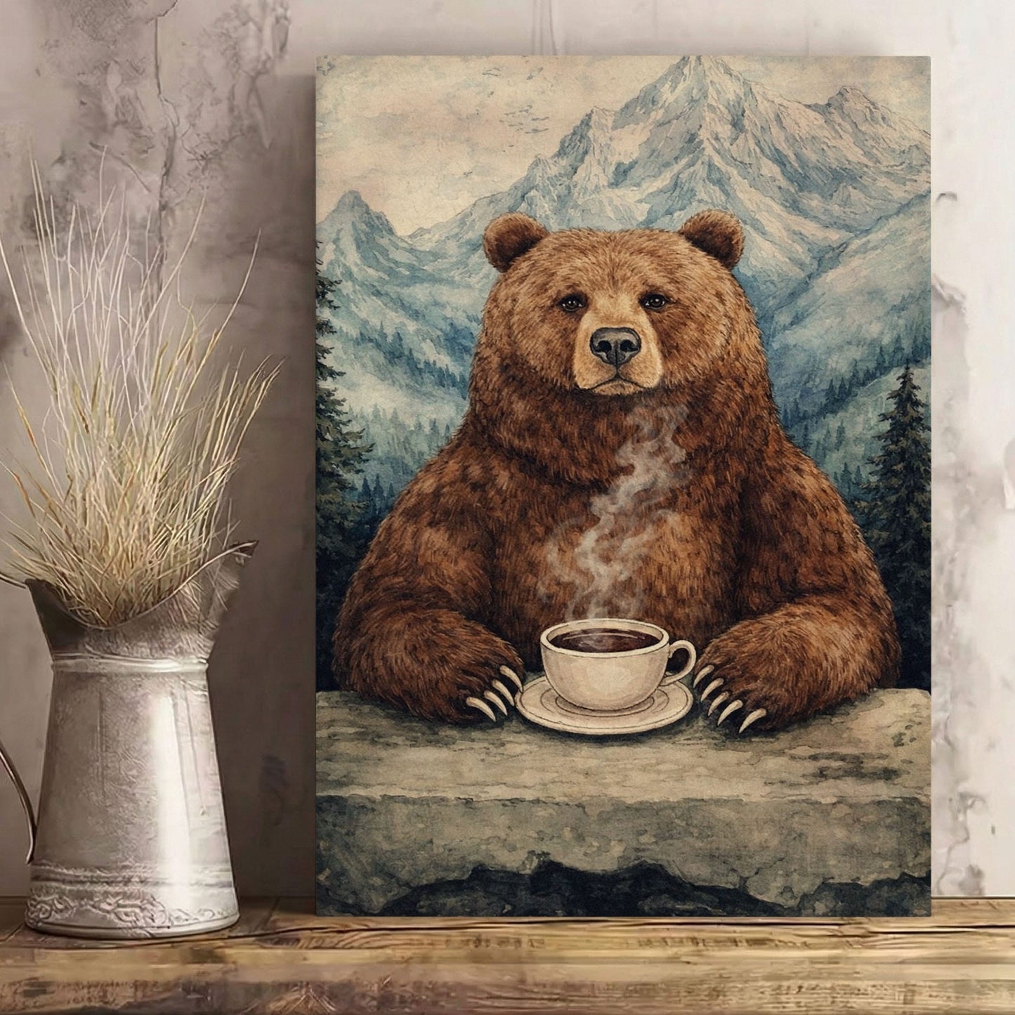 Cozy Bear Coffee Wall Art Mountain Cabin Decor Canvas