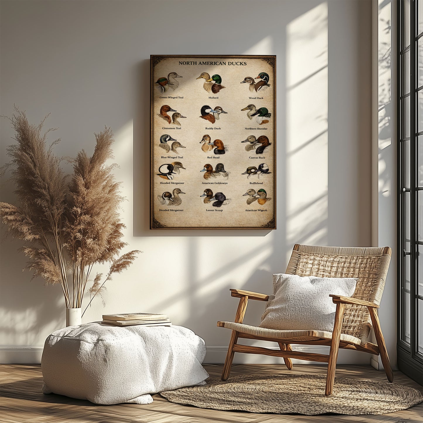 North American Ducks Chart Waterfowl Identification Canvas Wall Art Gift for Hunters
