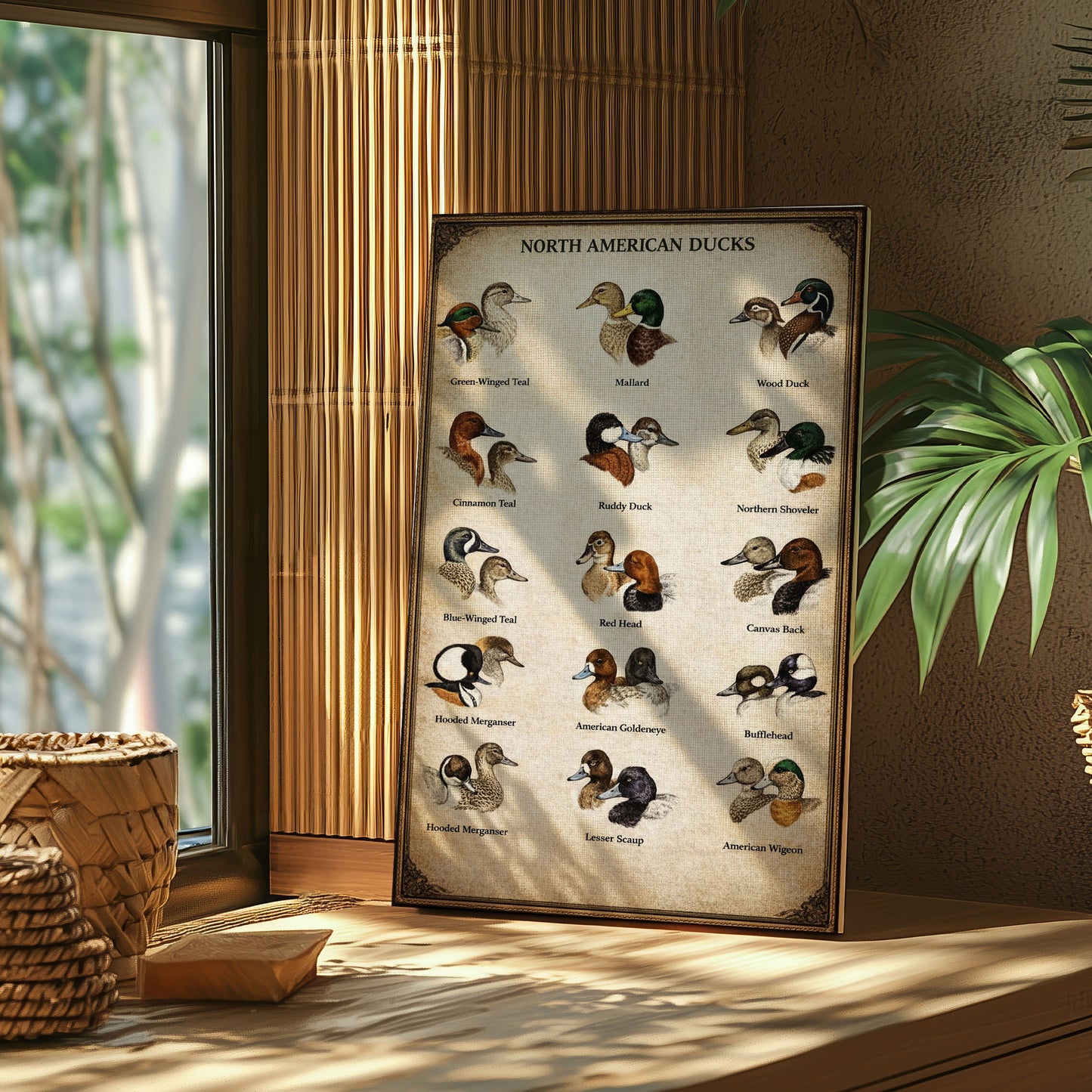 North American Ducks Chart Waterfowl Identification Canvas Wall Art Gift for Hunters
