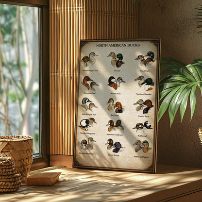 North American Ducks Chart Waterfowl Identification Canvas Wall Art Gift for Hunters