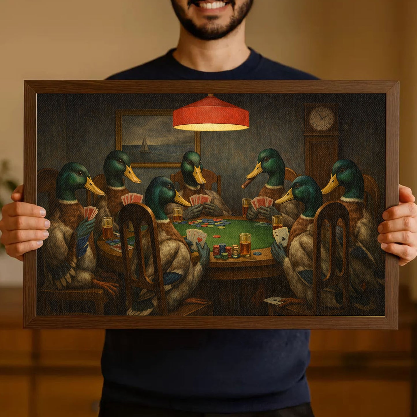 Ducks Playing Poker Wall Art Canvas Print, Funny Bar Decor
